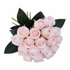 18 Heads Long Stem Silk Rose Artificial Flowers | Wedding Bouquet Centerpiece Bridal Shower Party & Home Decor in Beige Pink White