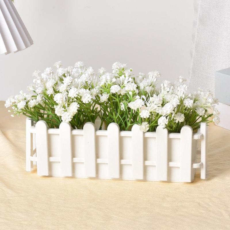 Artificial Daisy Potted Plants in Picket Fence Pots Set of 3 | Home Office Window Wedding Indoor & Outdoor Decor