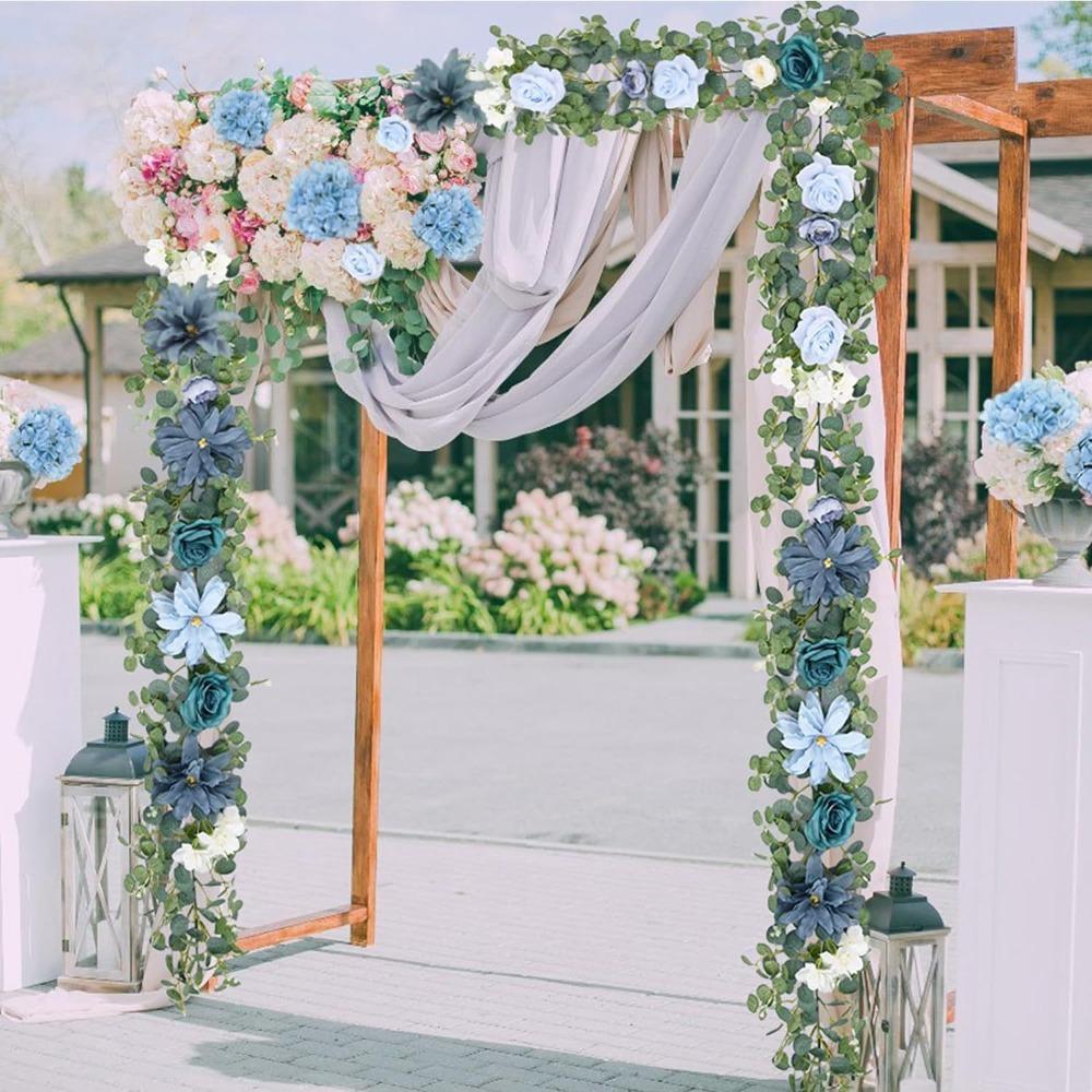 Blue Artificial Rose Table Floral Garland | Wedding Reception Anniversary Centerpiece & Home Decor