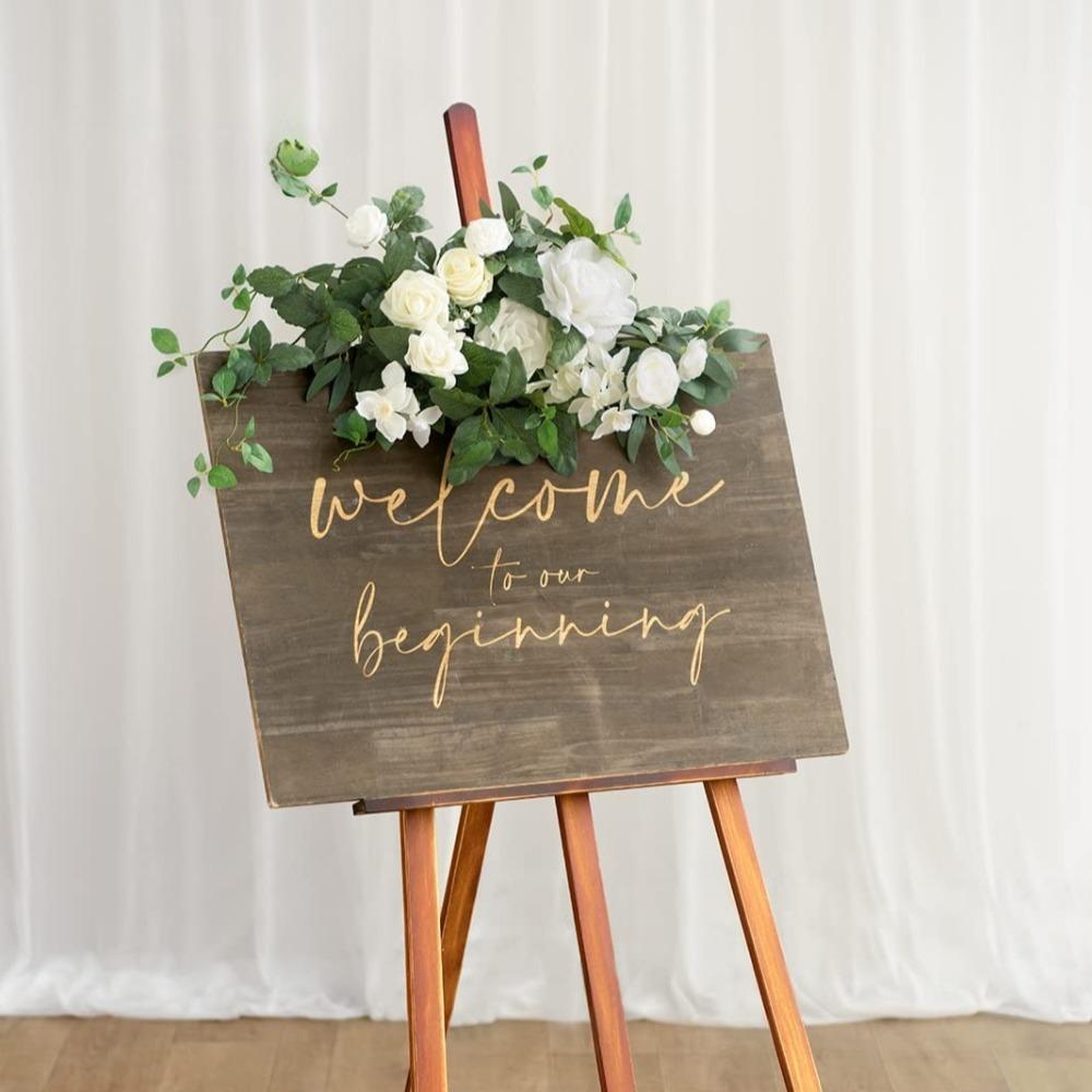 Artificial Flower Backdrop Garland | Ceremony Reception Wall Easel Head Table Entryway & Home Decor in Red Orange Pink Blue White Light Pink