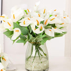 Close-up of faux calla lily bloom in artificial bouquet for wedding styling