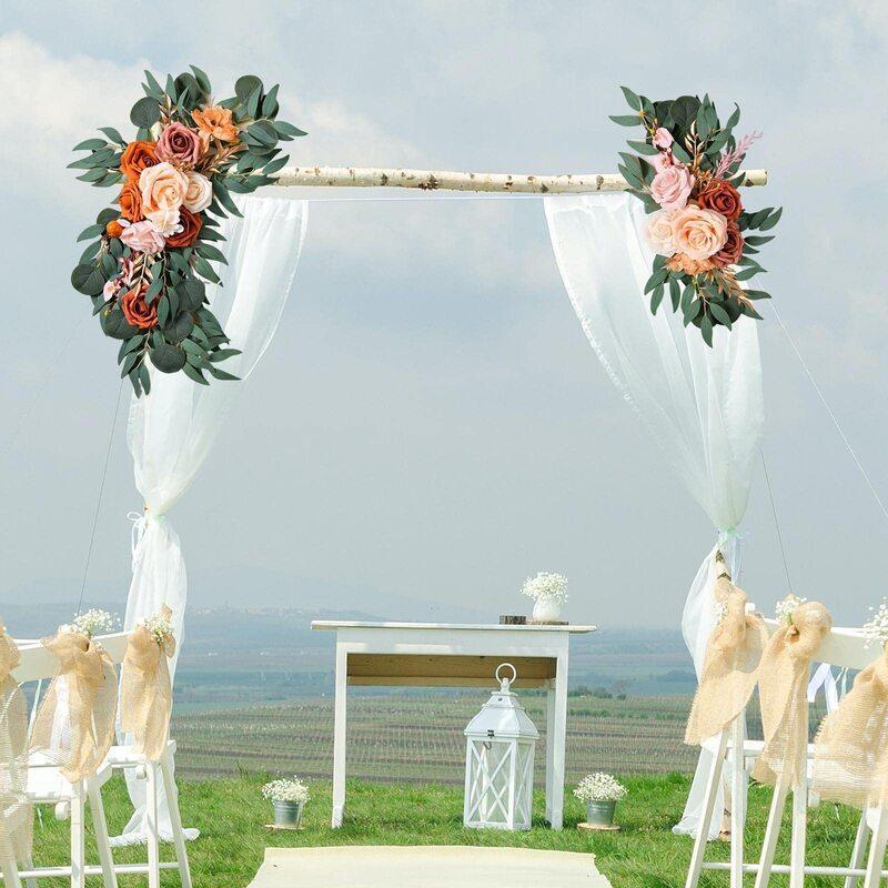 Boho Wedding Arch Flowers Kit with Rose Eucalyptus Garland & Drapes | Wedding Ceremony Backdrop & Welcome Sign Decor in Gold White Blue Red Pink Purple