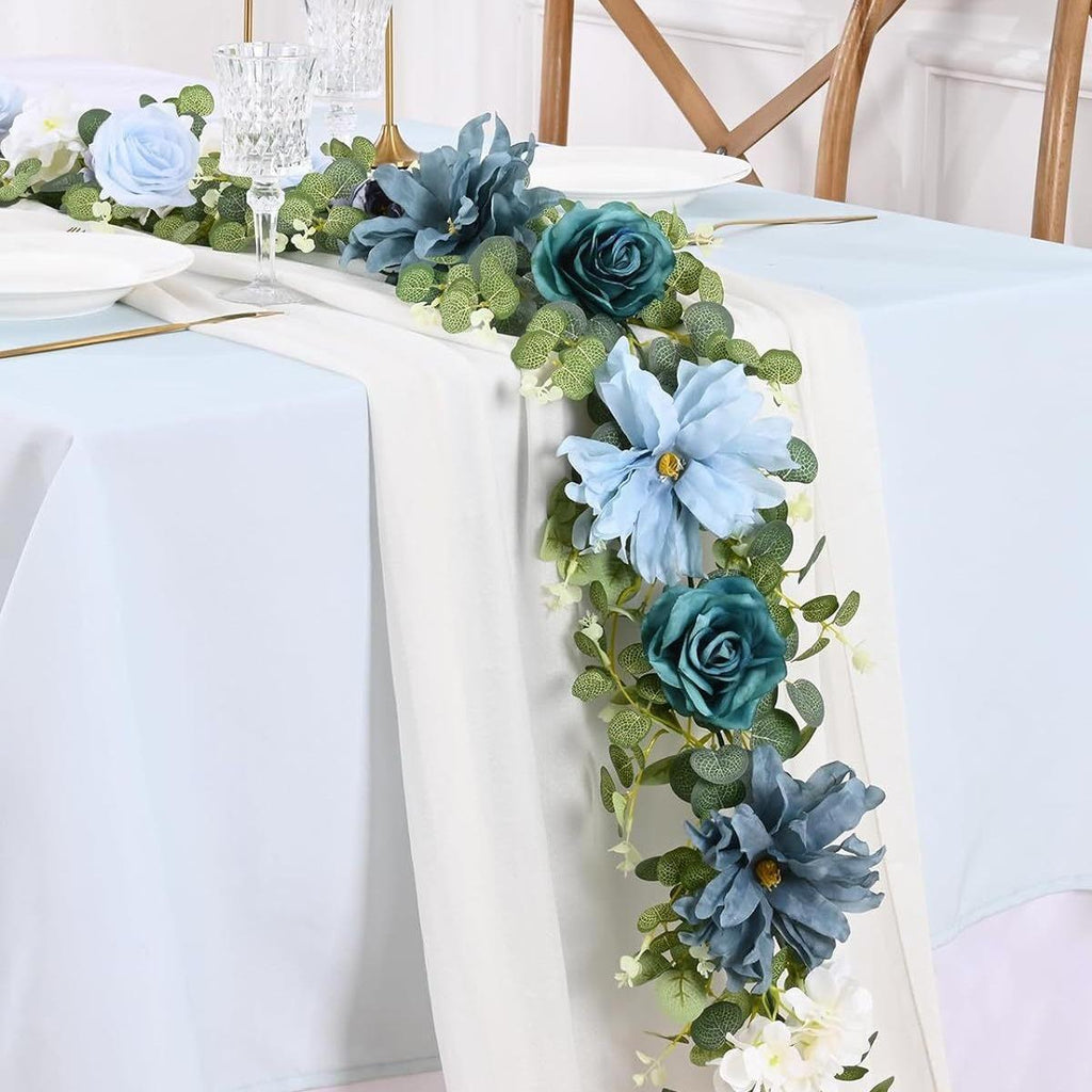 Artificial Eucalyptus Garland with Roses | Wedding Table Centerpiece Backdrop Wall Vine & Christmas Home Decor