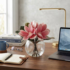 Artificial Magnolia Flowers in Glass Vase with Fake Water | Home Decor Bathroom Office Centerpiece
