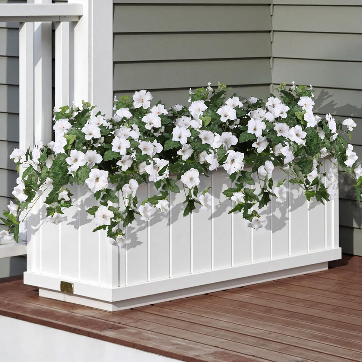 Artificial Hanging Flowers Plants with Basket for Outdoors, Artificial Petunias UV Resistant Petunias Fake Flowers for Outdoor Garden Porch Balcony Decoration