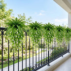 Artificial Hanging Fern Plant with White Flower Vine Fake Boston Fern Wall Basket Greenery for Home Garden Patio Porch Ceiling Decor