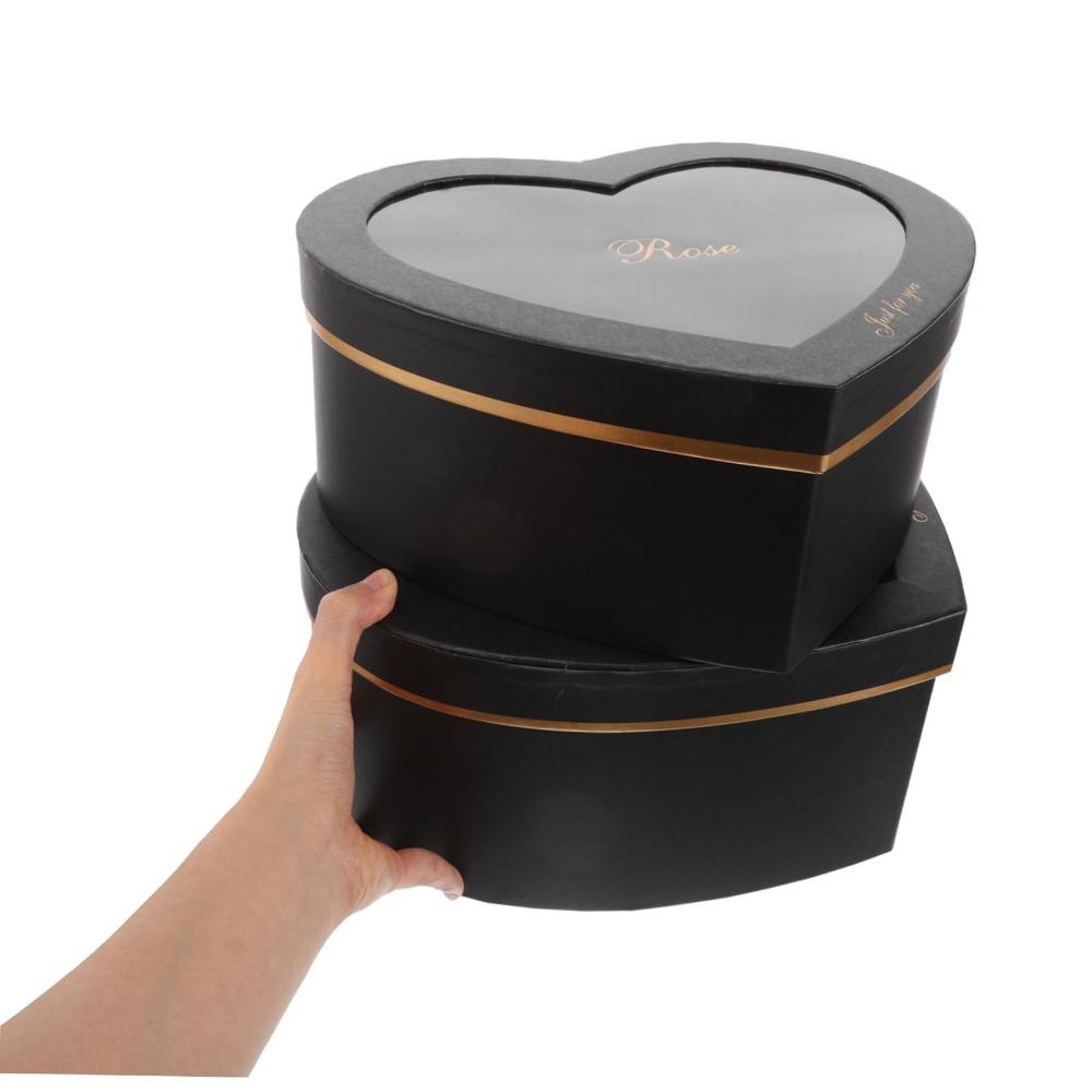 Black heart shaped gift boxes set of 2 for Valentine's Day wedding and party