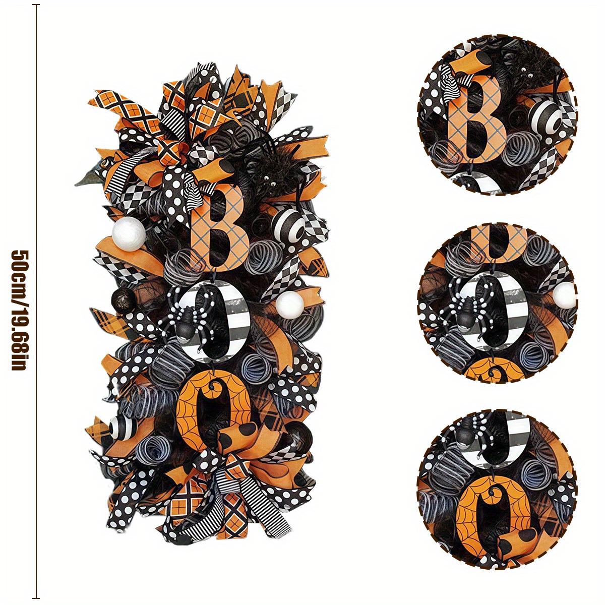 2-piece black and white Halloween wreath set with pumpkins skulls and sign