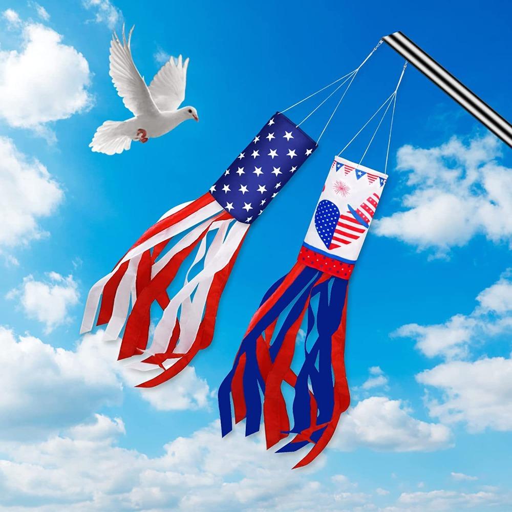 Heavy duty American patriotic windsock set of 2 with embroidered stars for 4th of July outdoor hanging
