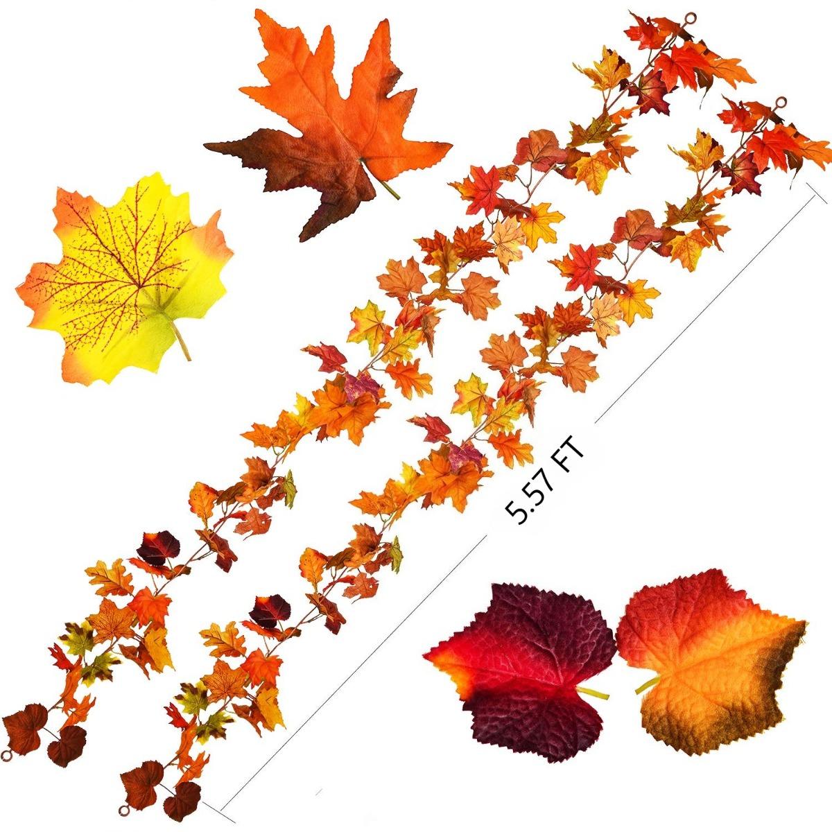 Artificial fall maple leaf hanging vine garland set of 2 for Thanksgiving decor