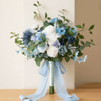 Dusty blue and white artificial bridal bouquet for wedding ceremony bride and bridesmaid