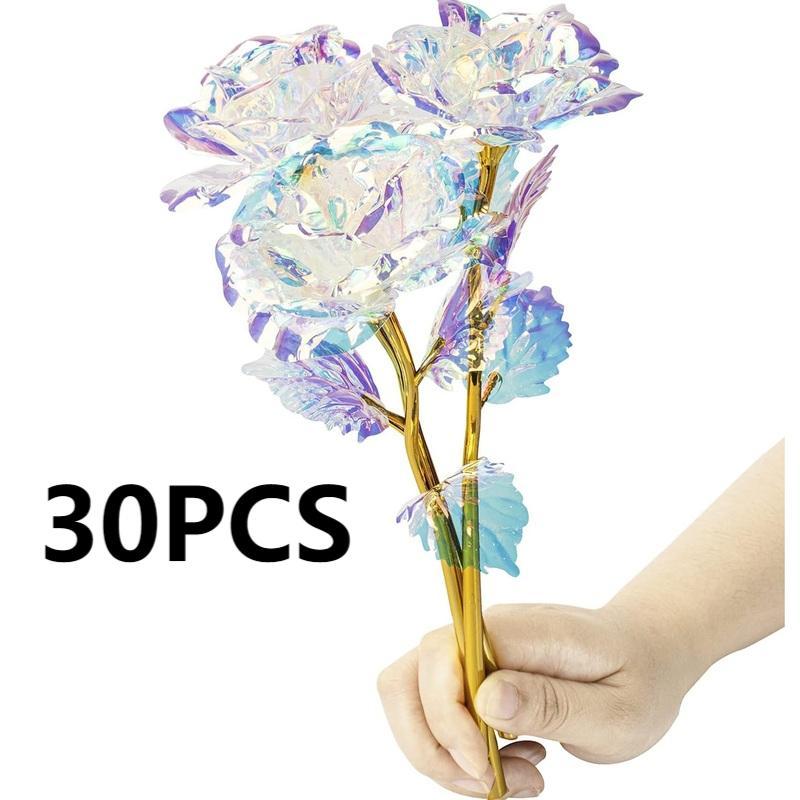 Galaxy crystal colorful rose flowers with love stand set of 30