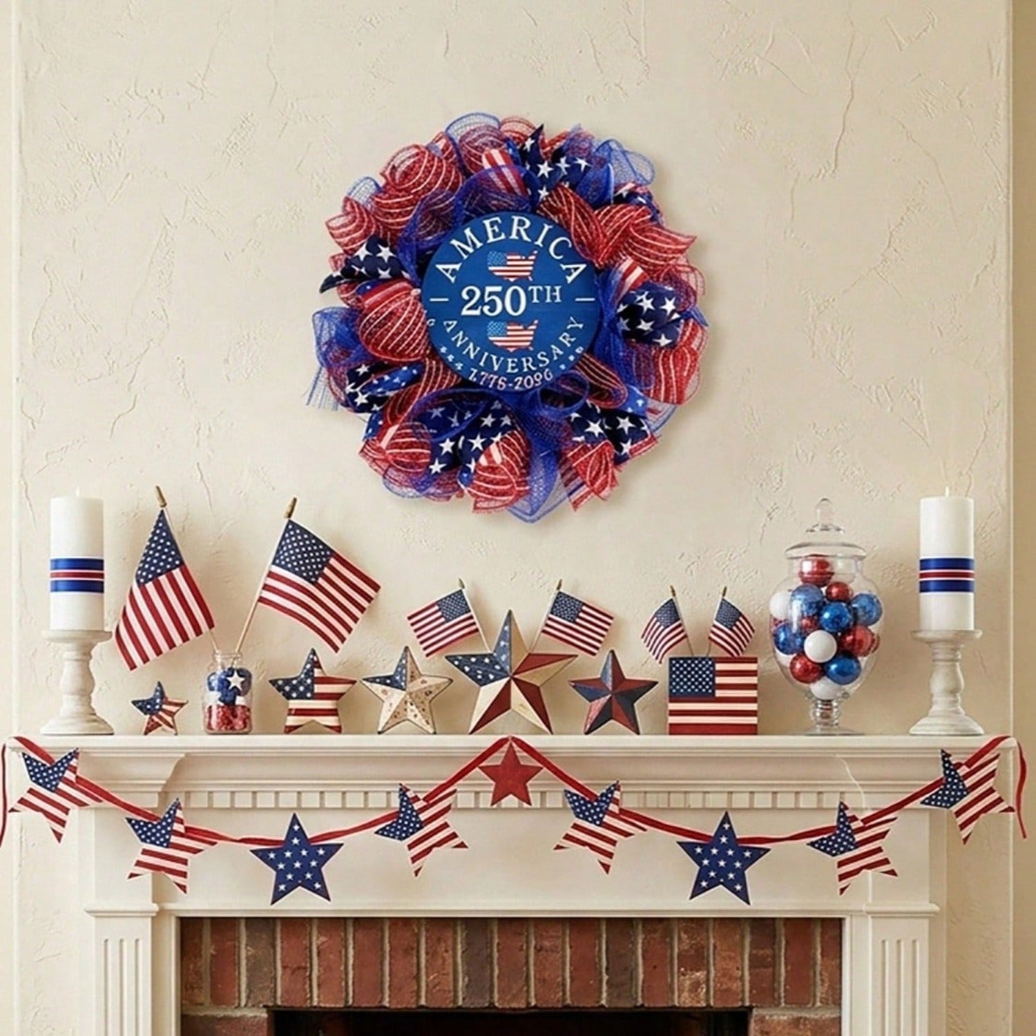 16" patriotic wreath for front door arranged for 250th 4th of july by IPOPU
