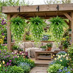 Artificial Hanging Fern Plant with White Flower Vine Fake Boston Fern Wall Basket Greenery for Home Garden Patio Porch Ceiling Decor