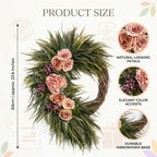 Asymmetric Pink Rose Wreath Front Door Decor Boho Fern Garland Spring Summer Home Wall Hanging Porch Art
