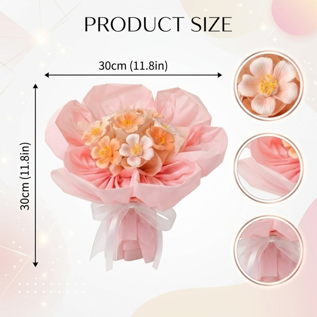 DIY Pink Ceramic Flower Bouquet Material Kit Handmade Clay Assembly Set with Wrapping Paper for Valentine's Day Gift Craft