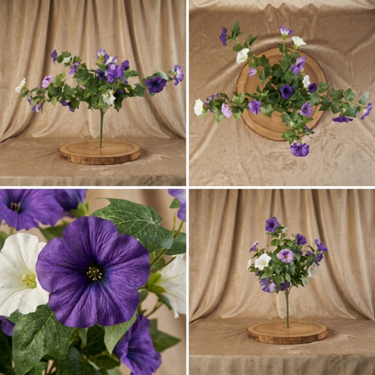 Artificial Hanging Flowers Plants with Basket for Outdoors, Artificial Petunias UV Resistant Petunias Fake Flowers for Outdoor Garden Porch Balcony Decoration