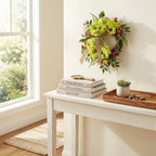 Detail of hydrangea wreath rustic farmhouse style for front door hanging by IPOPU