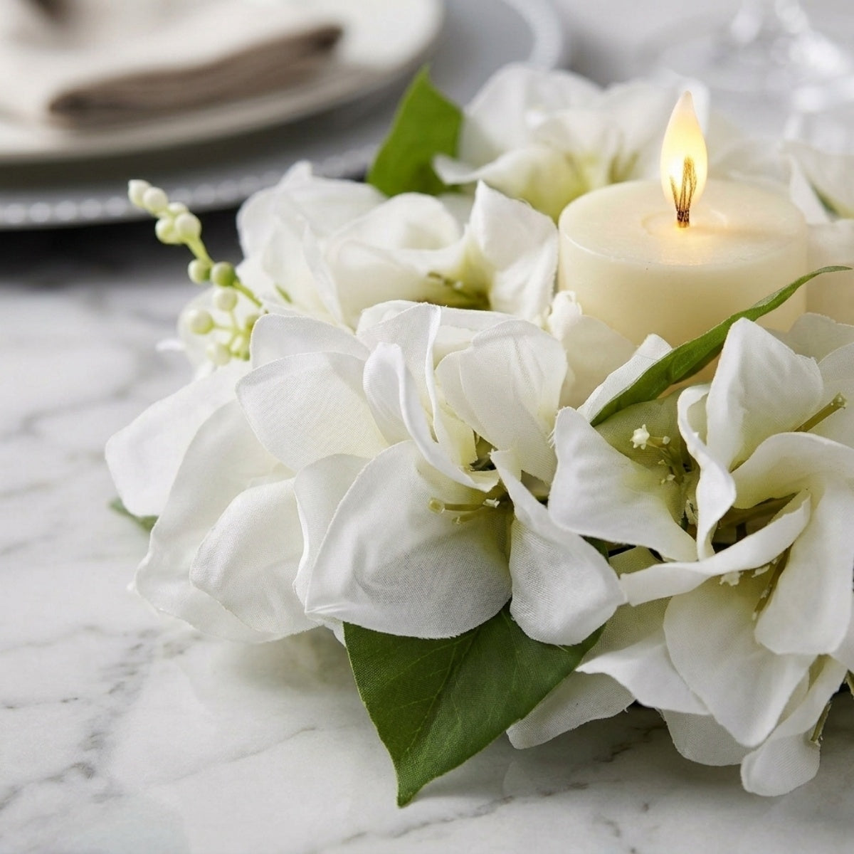 Floral Candle Wreath Rings | Artificial Bougainvillea Candle Rings for Wedding Table Centerpiece Home Decor