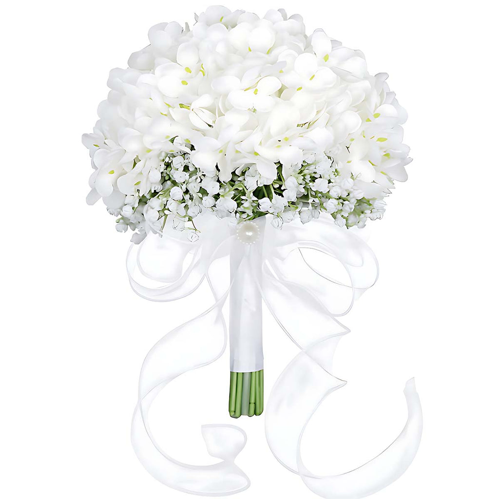 White Hydrangea Wedding Bridal Bouquet, Bridesmaid Bouquet Artificial Wedding Hydrangea Bouquet, Fake Flowers for Home Indoor Outdoor DIY Floral Wedding Flower Bouquets Kitchen Table Centerpiece Decor