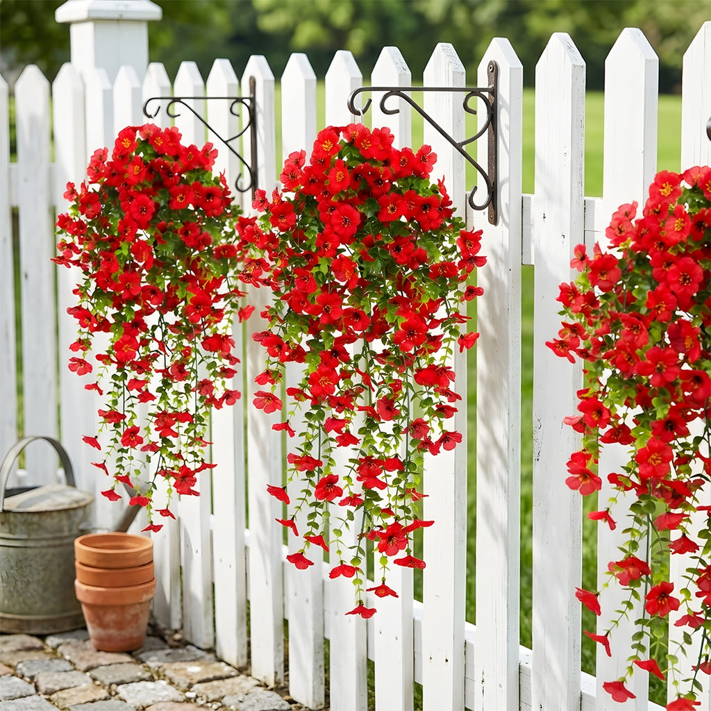 Artificial Hanging Flowers for Outdoors, Morning Glory Artificial Flowers with Eucalyptus Leaves, UV Resistant Fake Flower Realistic Faux Plants for Home Patio Porch Garden
