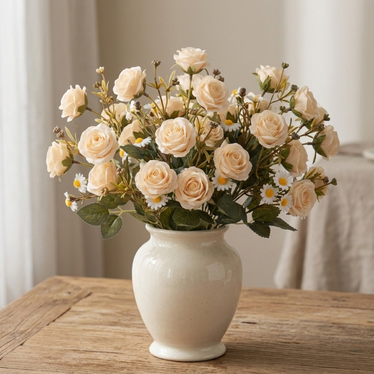 Artificial Rose & Daisy Bouquet UV Resistant 2pcs | 5 Colors Faux Flowers for Outdoor Garden Porch Window Box Balcony & Home Decor