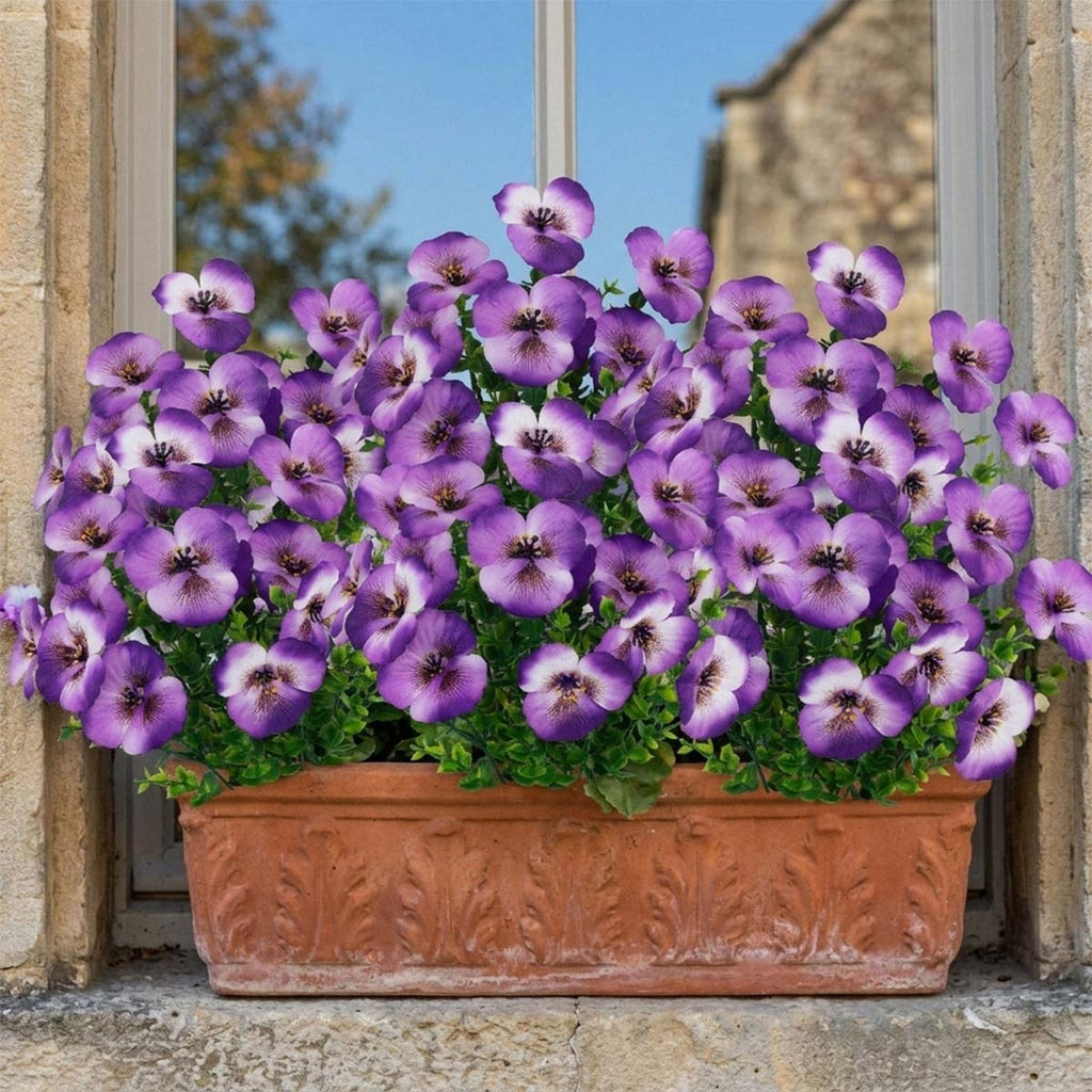 Artificial Pansy Flowers Outdoor Spring Flowers Pansies Wildflower UV Resistant Plants Faux Impatiens for Window Box Wedding Party Outside Garden Porch Decor