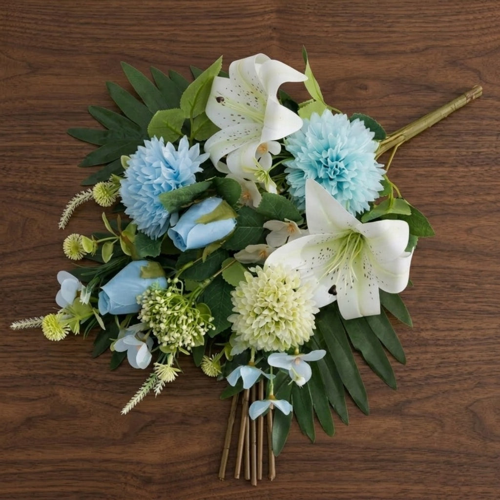 Cemetery Flowers for Grave, Outdoor Lily Chrysanthemum Hydrangea Rose Artificial Flowers Grave Flowers with Cemetery Vase, Lasting and Non-Bleed Colors
