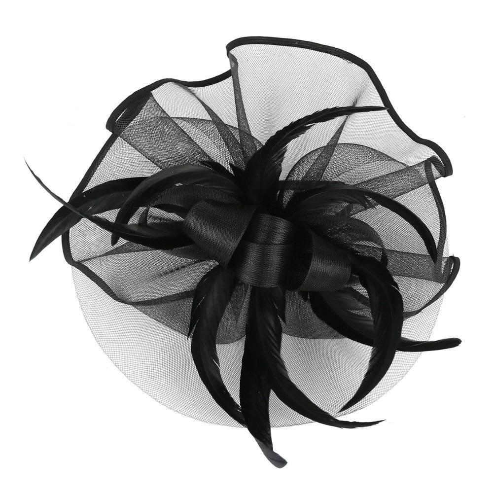Women's Flower Headband with Veil & Feather Hair Clip | Tea Party Wedding Cocktail Headwear in 3 Colors