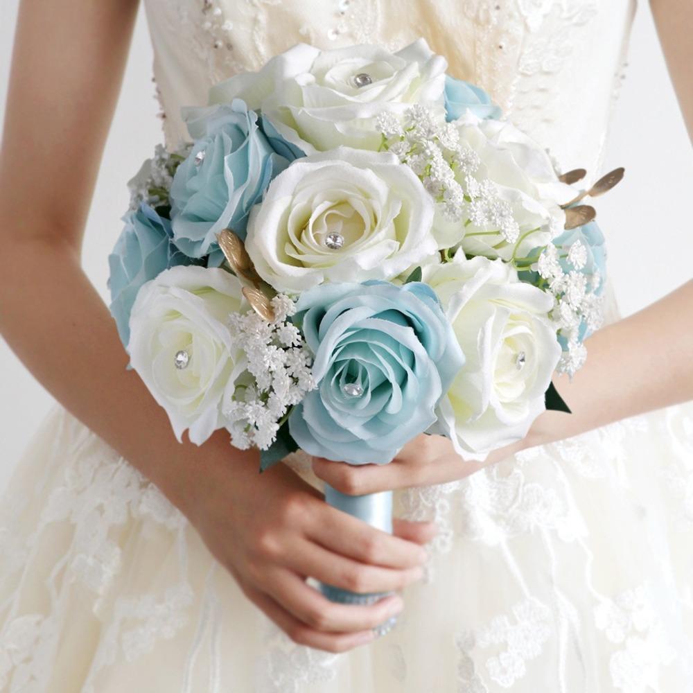 Rose Wedding Bouquet for Bride & Bridesmaid | Wedding Ceremony Prom & Party Decoration in White Red Orange Blue