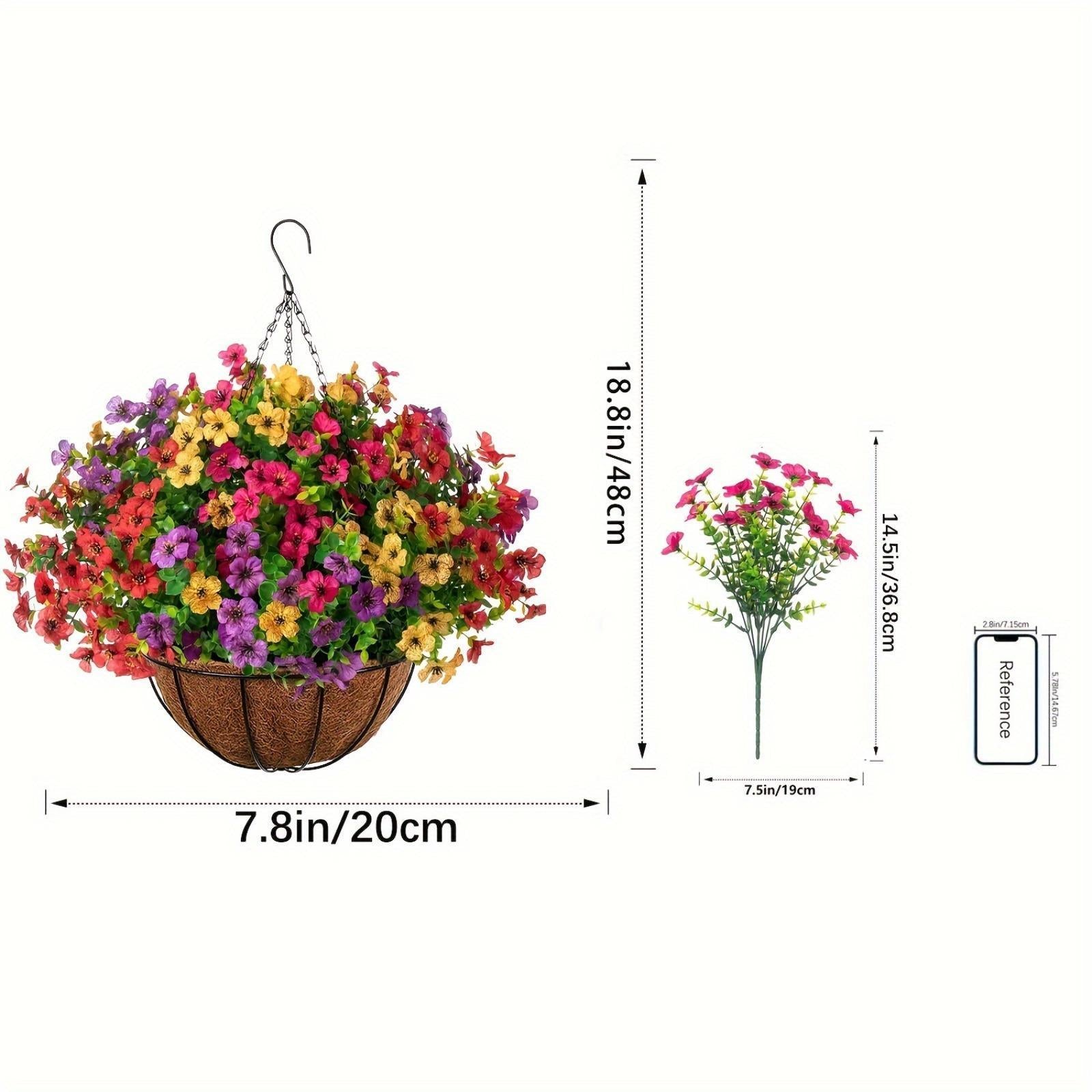 Artificial Silk Daisy Eucalyptus Spring Hanging Basket Metal Coconut Pot | Outdoor Indoor Porch Garden Easter & Home Decor in Pink Purple Orange Mix