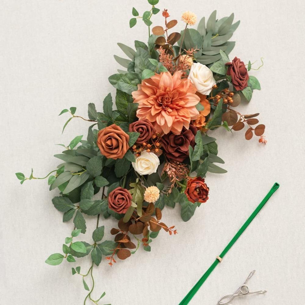 Artificial Flower Backdrop Garland | Ceremony Reception Wall Easel Head Table Entryway & Home Decor in Red Orange Pink Blue White Light Pink
