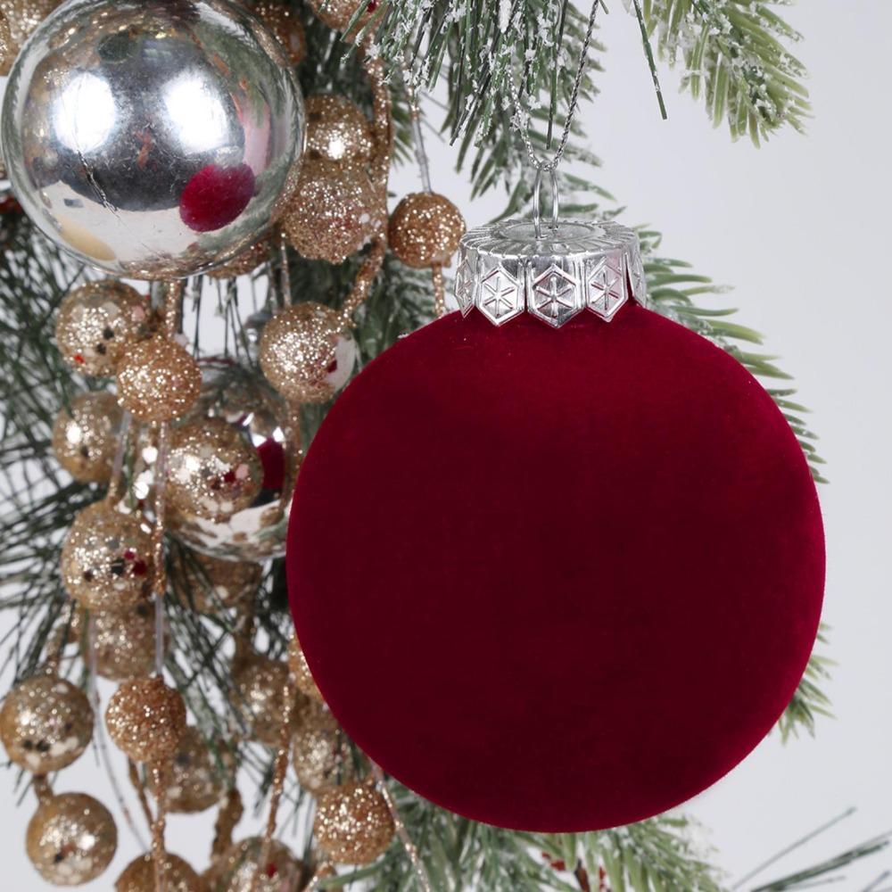 Velvet Christmas Ball Ornaments Bulk Shatterproof 3.15 Inch | Flocked Xmas Tree Hanging Decorations in Brown Green Wine Red White