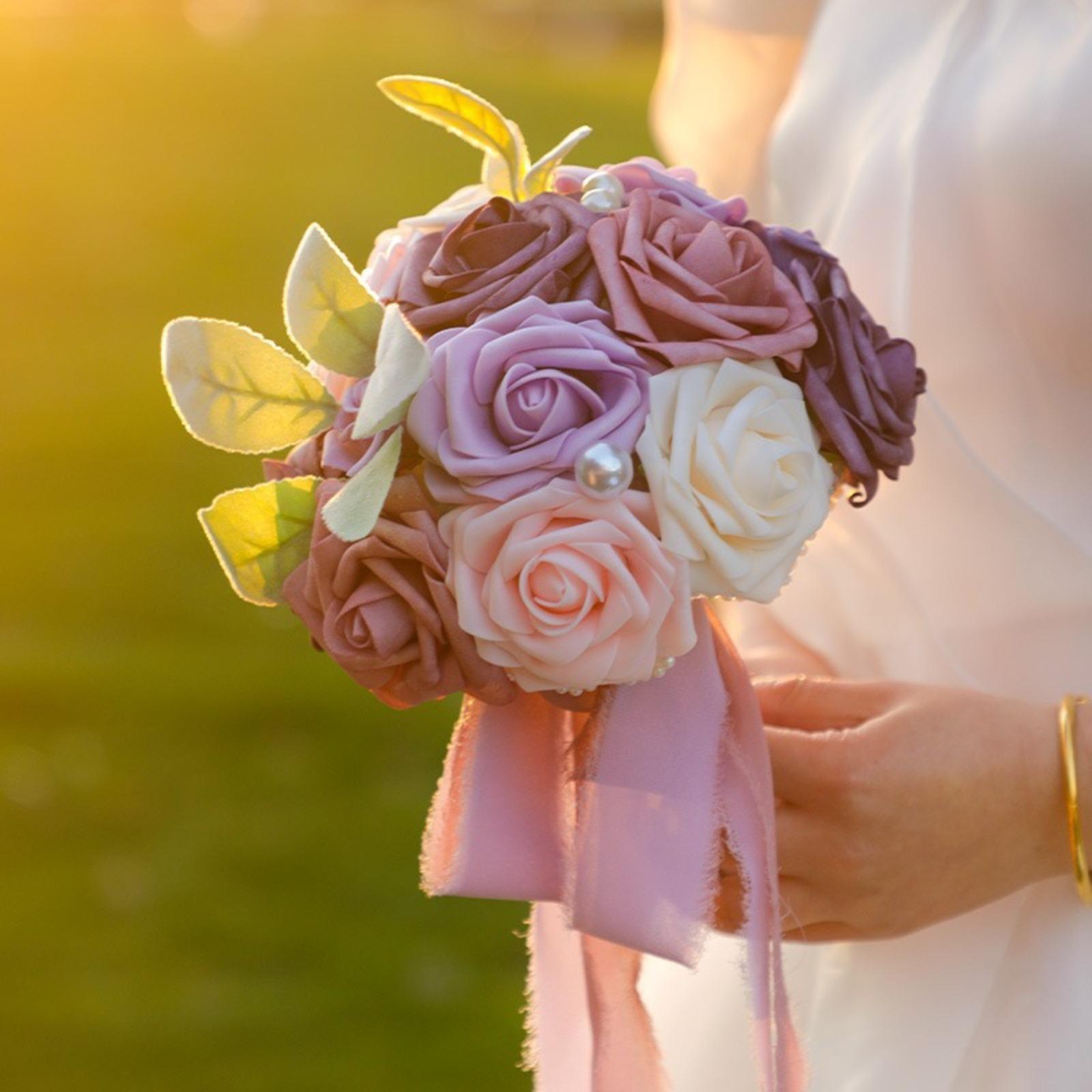 Bridal Bridesmaid Hand Bouquet Simulation Flowers | Wedding Church Ceremony & Decoration in Beige Pink Orange Purple Red