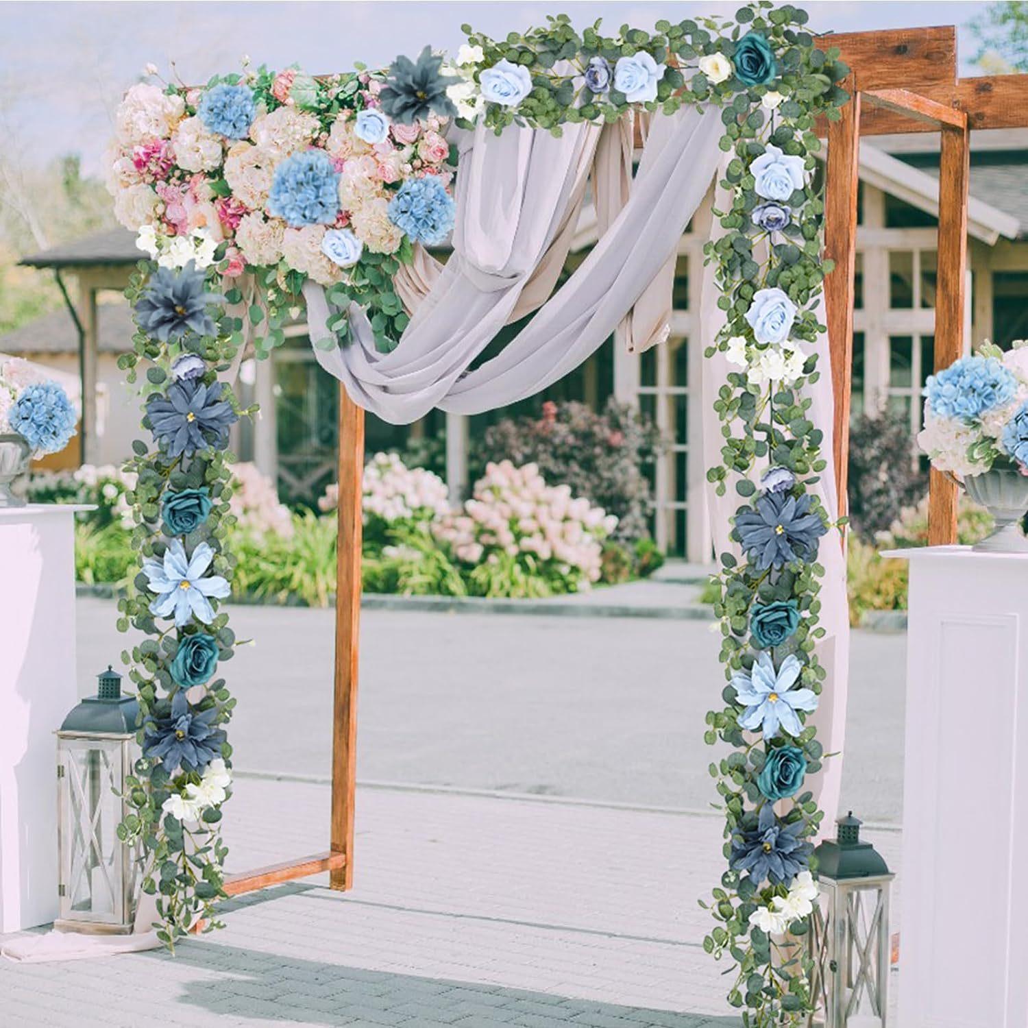 Artificial Eucalyptus Garland with Roses | Wedding Table Centerpiece Backdrop Wall Vine & Christmas Home Decor