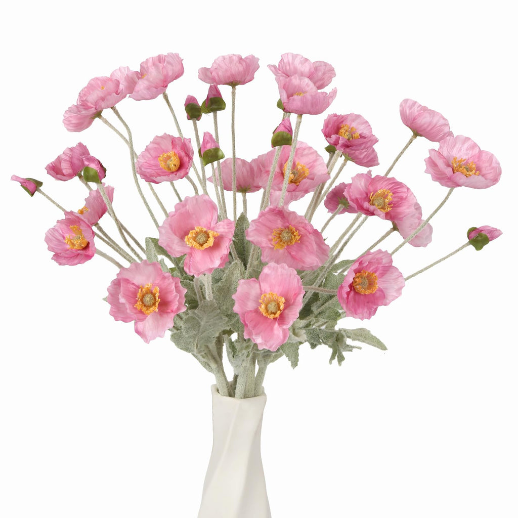 Silk Artificial Poppy Flowers 8pcs with Stem | Wedding Party Table Centerpiece & Home Decor in 10 Colors