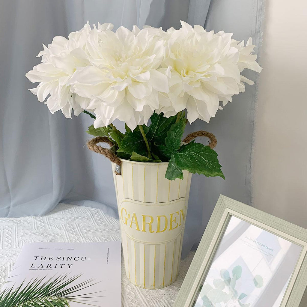 Artificial Dahlia Flowers | Chinese Pastoral Style Realistic Faux Blooms for Home Garden Interior & Commercial Decor in White Pink
