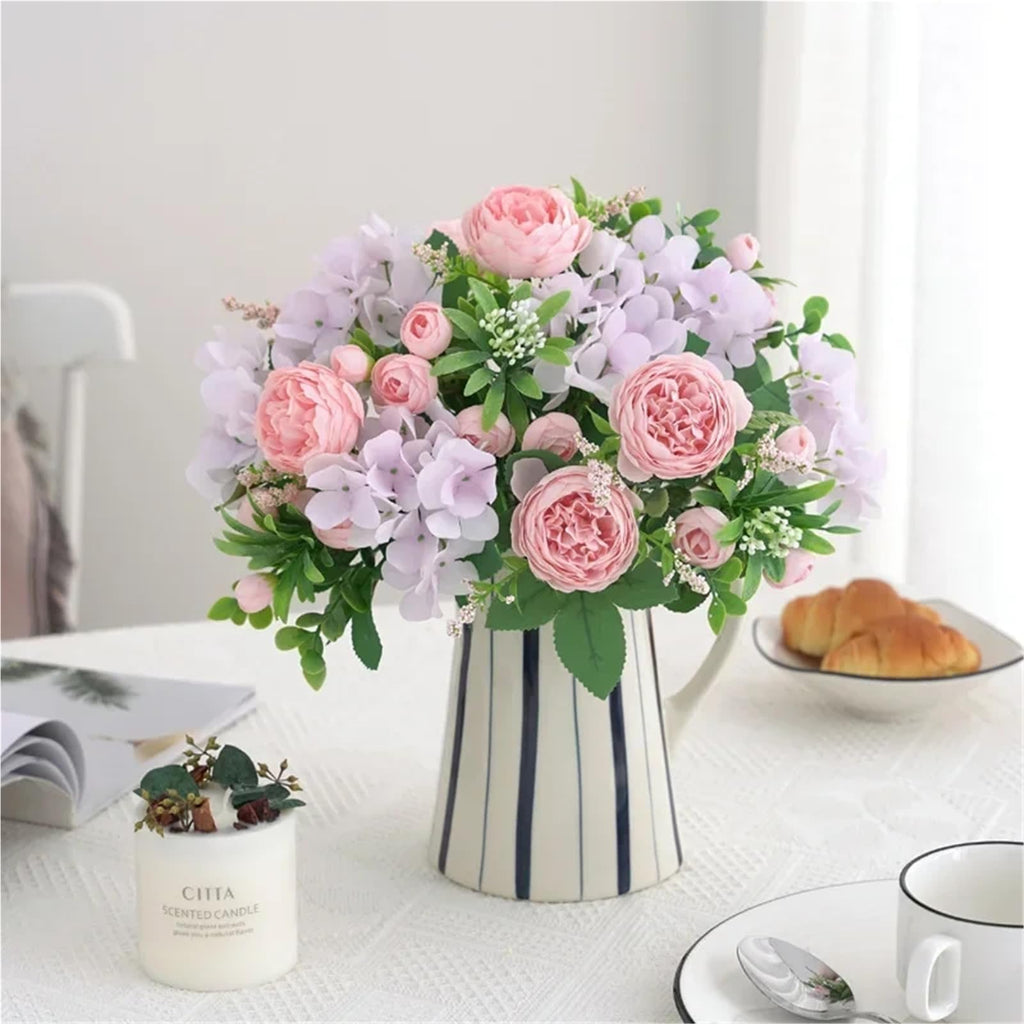 Artificial Rose Bouquet | Faux Flowers for Vase Table Centerpiece Wedding Bridal Baby Shower & Cake Topper in White Purple Blue Green Pink