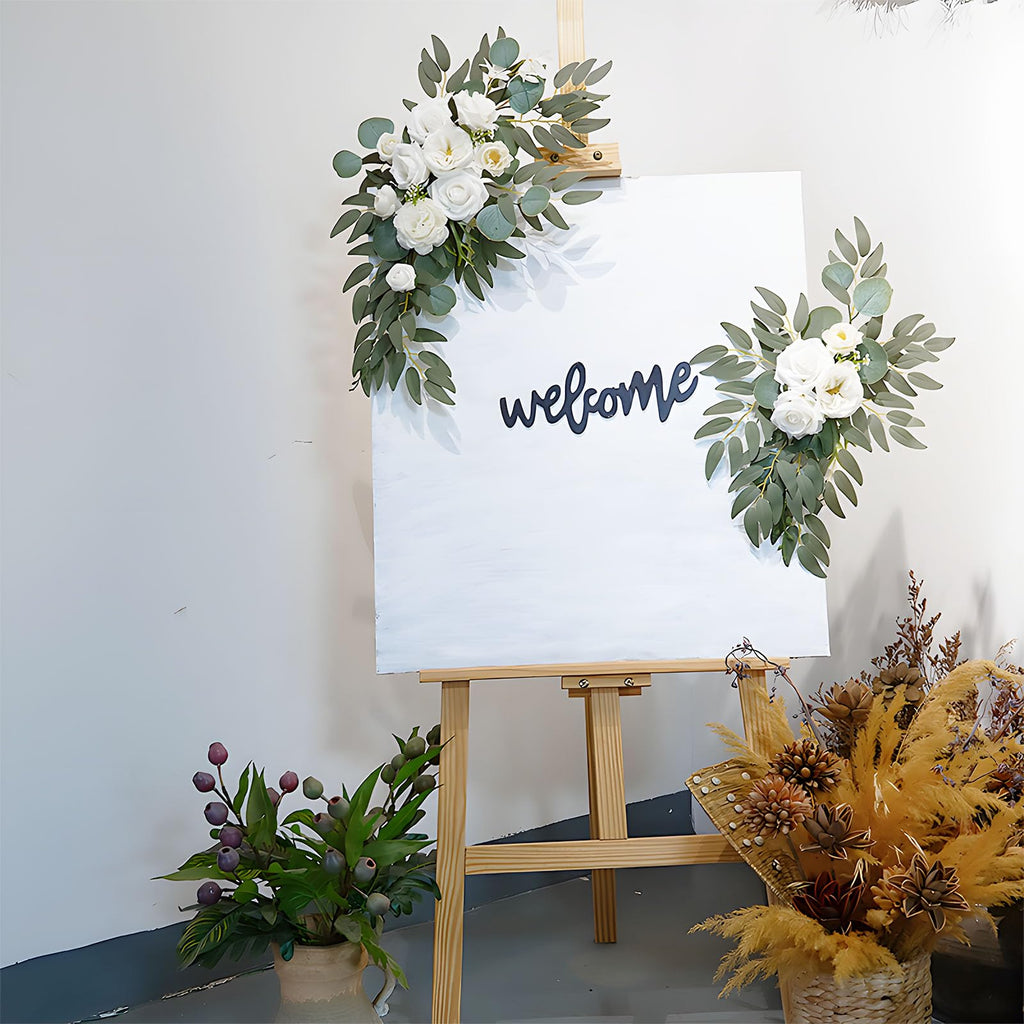 Faux Flower Swag Set of 2 | Wedding Arch Welcome Sign Reception Ceremony Backdrop Decor in White Pink Red Beige Orange