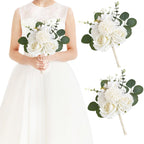Dusty Blue Wedding Bouquet Artificial White Rose & Eucalyptus | Bride Bridesmaid & Toss Bouquet for Wedding Bridal Decor in Blue White