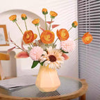 Artificial Ranunculus Flowers Set of 4 | Real Touch Stems | White Yellow Orange Pink