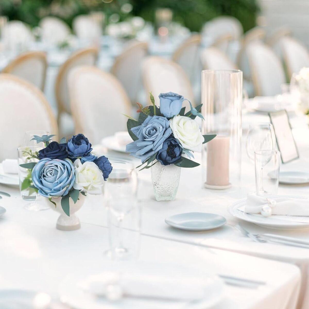 Lake Blue Artificial Rose Bouquet | Wedding Bridesmaids Groomsmen Bridal Party Decor with Decorative Fruit Ornaments