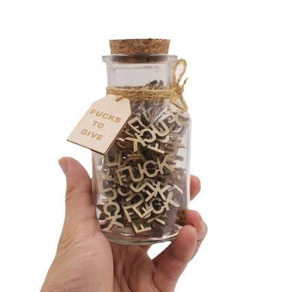 Jar of F*cks | Funny Gag Gift with Wooden Cutout Letters Glass Jar for Birthday Christmas Valentine's Day Anniversary & Office Party