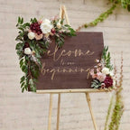 Wedding Arch Artificial Flowers 2pcs | Hanging Four Corner Sign Arrangement for Ceremony Backdrop & Bridal Decor in Red Purple