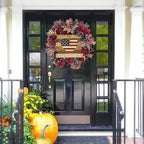 4th of July Wreath for Front Door | Patriotic American Flag Burlap Design in Red White Blue Farmhouse Decor