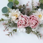 Iron Rose Wreath Simulation Flower Wall Hanging Basket | Home Door Entryway Wedding Decor in Pink White
