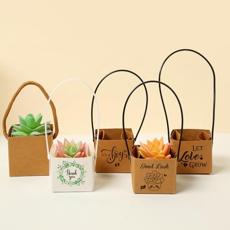 Succulent Gift Box Kraft Paper Bags with Handles | Party Favors for Wedding Baby Shower Birthday & Graduation