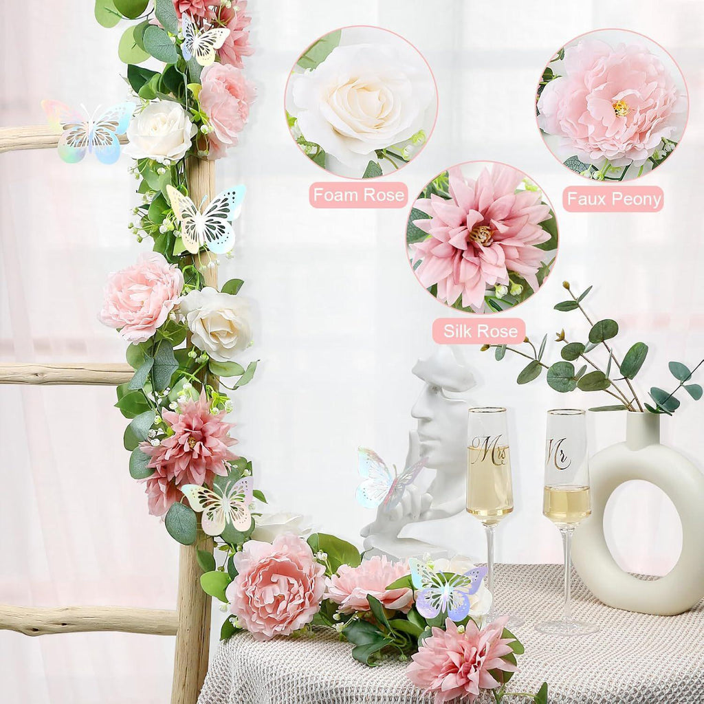 Artificial Rose and Eucalyptus Garland | Wedding Arch Table Backdrop Centerpiece & Home Decor in Pink White Purple Red