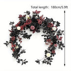 Halloween Artificial Rose Eucalyptus Willow Leaf Garland | Rustic Floral Table Runner Mantel Staircase Decor Black Red Orange