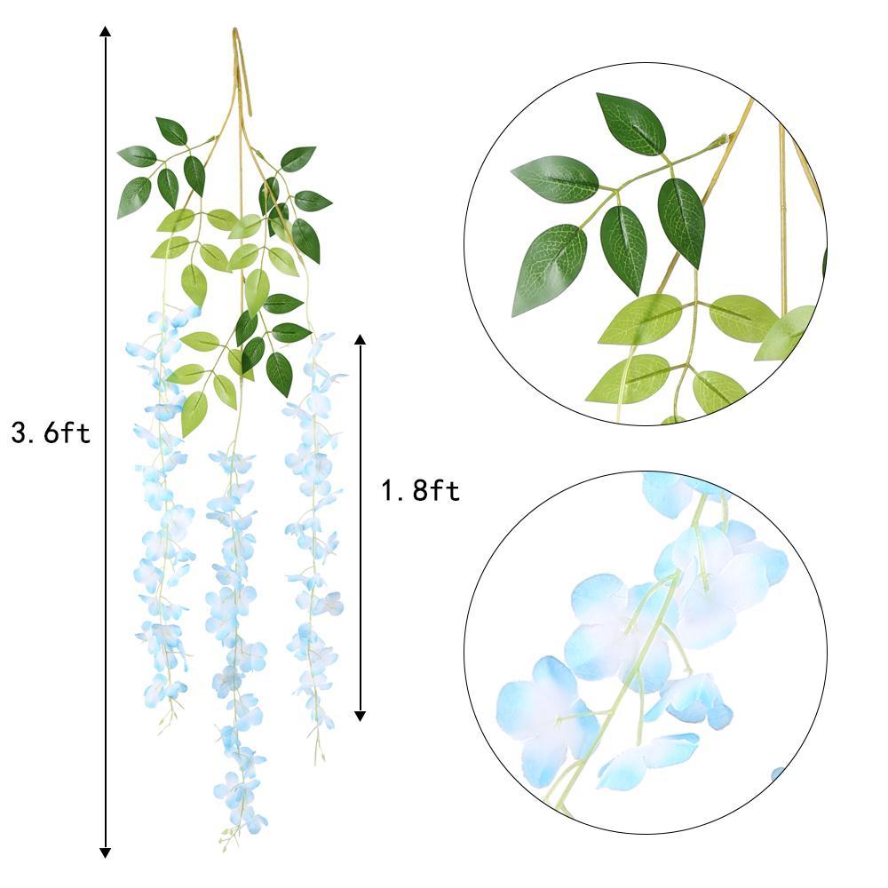 Artificial Wisteria Vine Garland 12pcs 3.6ft | Wedding Arch Garden Home & Party Decor in White Purple Pink Blue 7 Colors